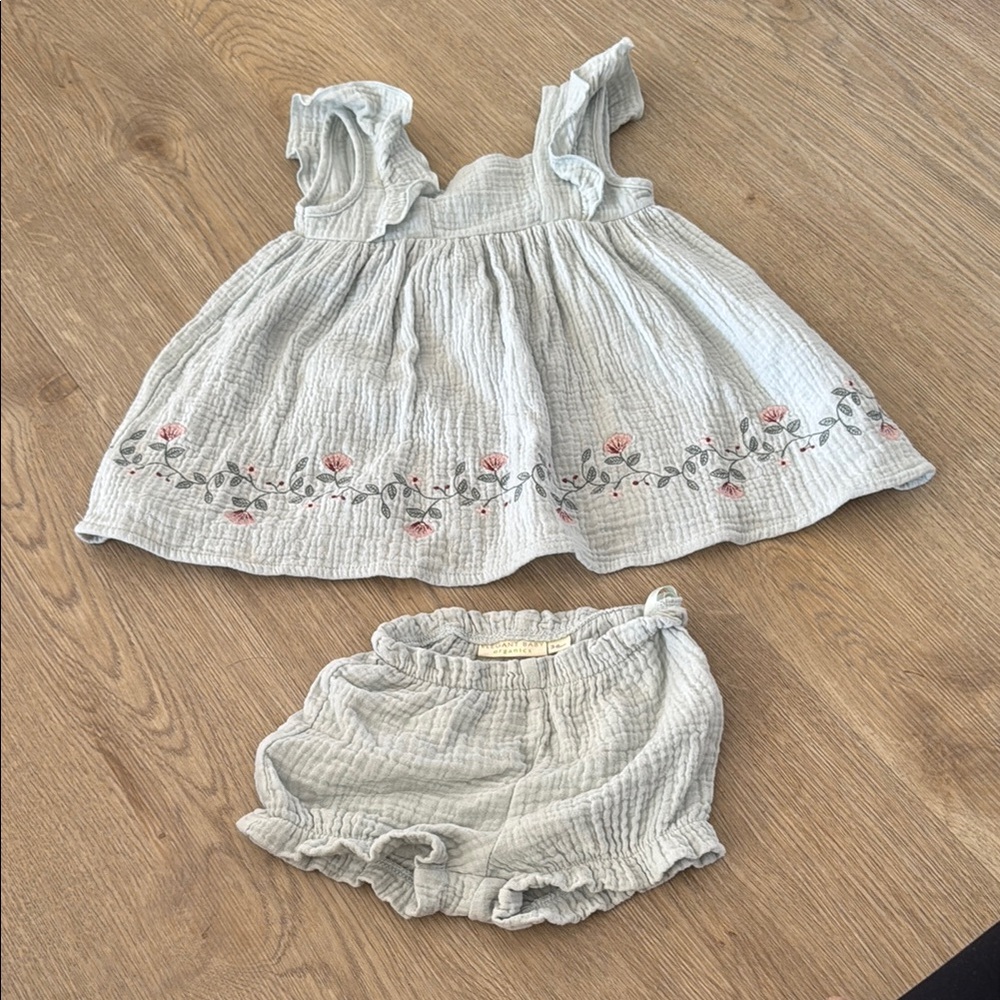 Floral Embroidered Kids Dress and Bloomers Set - Gray